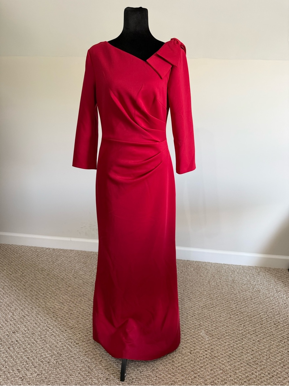 Jessica Howard Red Formal Gown Size 8 High Low Bow Ruched Evening Dress